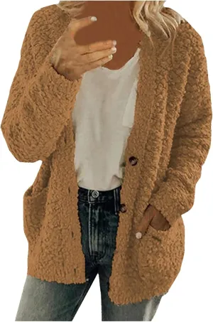 Womens 2023 Cardigan Sweaters Fall Open Front Button Down Long Sleeve with Pockets Casual Chunky Warm Outerwear Coat