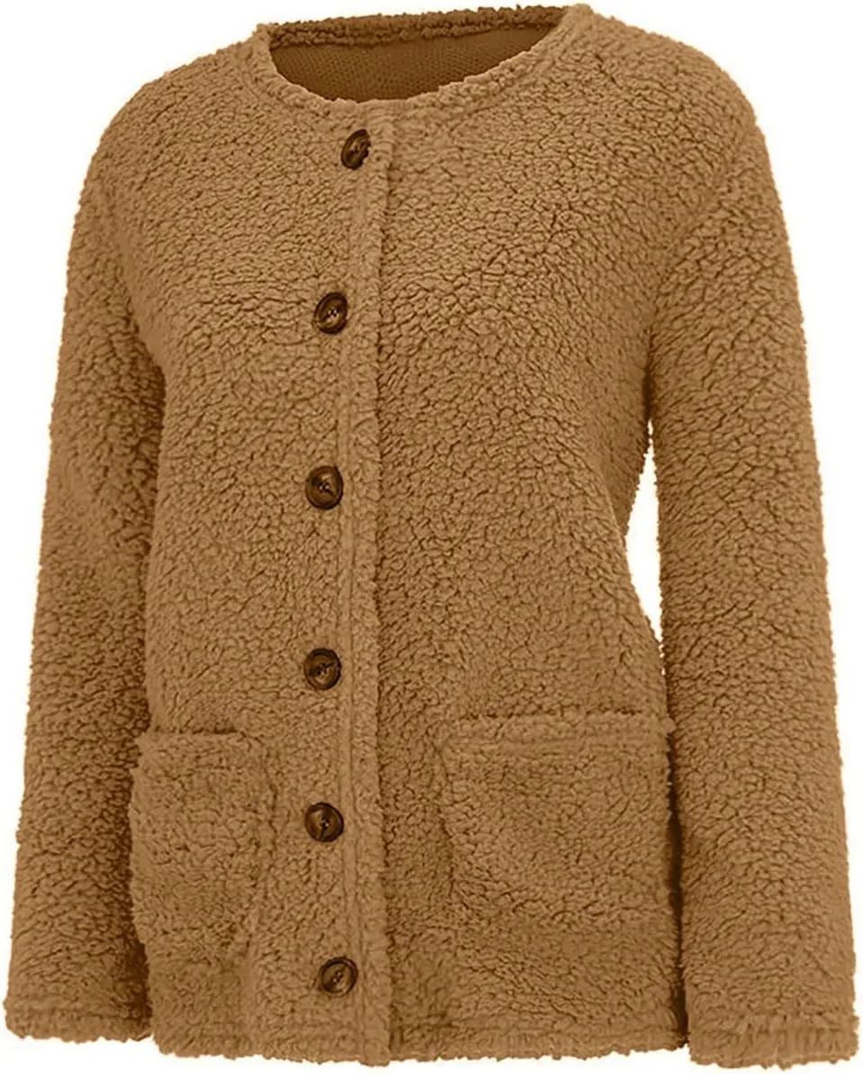 Womens 2023 Cardigan Sweaters Fall Open Front Button Down Long Sleeve with Pockets Casual Chunky Warm Outerwear Coat
