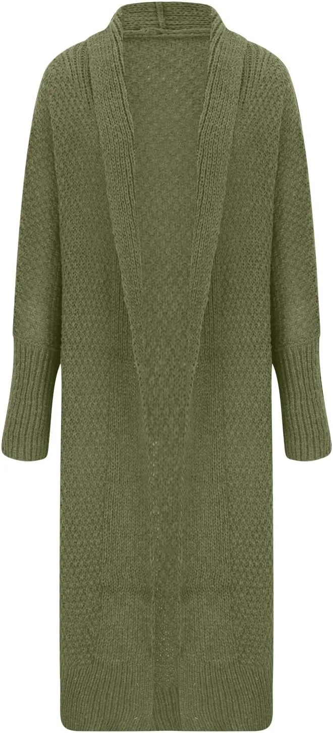 Women's 2023 Fashion Casual Open Front Long Sleeve Chunky Cable Knit Long Cardigans Knitwear Sweaters Outerwear Coats