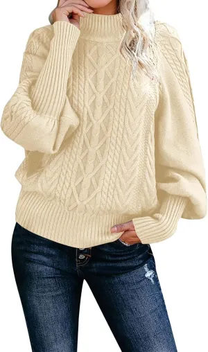 Women's 2024 Fall Long Sleeve Sweaters Cable Knitted Turtleneck Oversized Pullover Tops Fall Winter Comfort Sweaters
