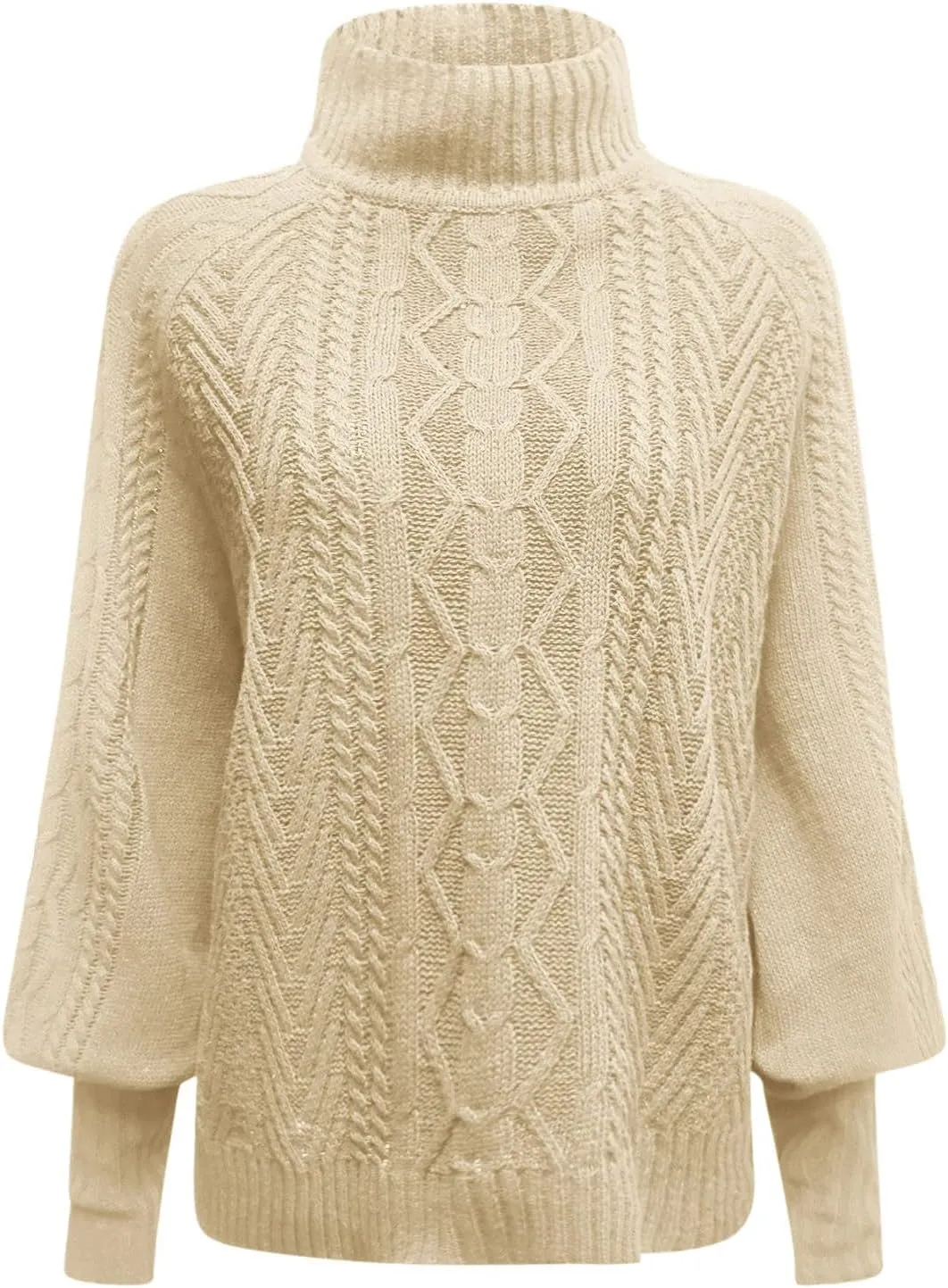 Women's 2024 Fall Long Sleeve Sweaters Cable Knitted Turtleneck Oversized Pullover Tops Fall Winter Comfort Sweaters
