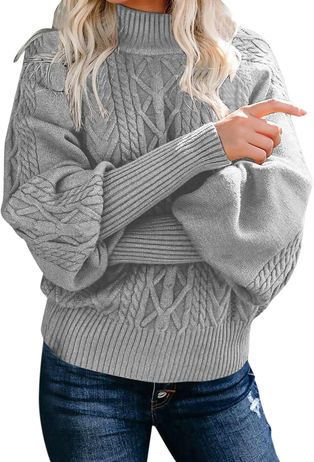 Women's 2024 Fall Long Sleeve Sweaters Cable Knitted Turtleneck Oversized Pullover Tops Fall Winter Comfort Sweaters