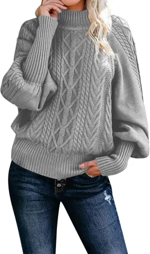 Women's 2024 Fall Long Sleeve Sweaters Cable Knitted Turtleneck Oversized Pullover Tops Fall Winter Comfort Sweaters