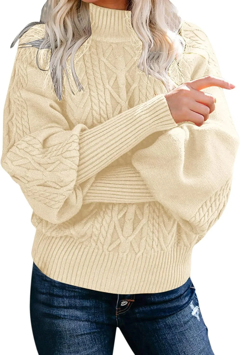 Women's 2024 Fall Long Sleeve Sweaters Cable Knitted Turtleneck Oversized Pullover Tops Fall Winter Comfort Sweaters