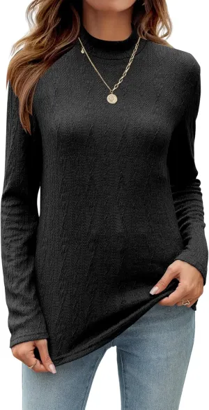 Women's 2024 Fall Long Sleeve Turtleneck Top Lightweight Tunic Sweaters
