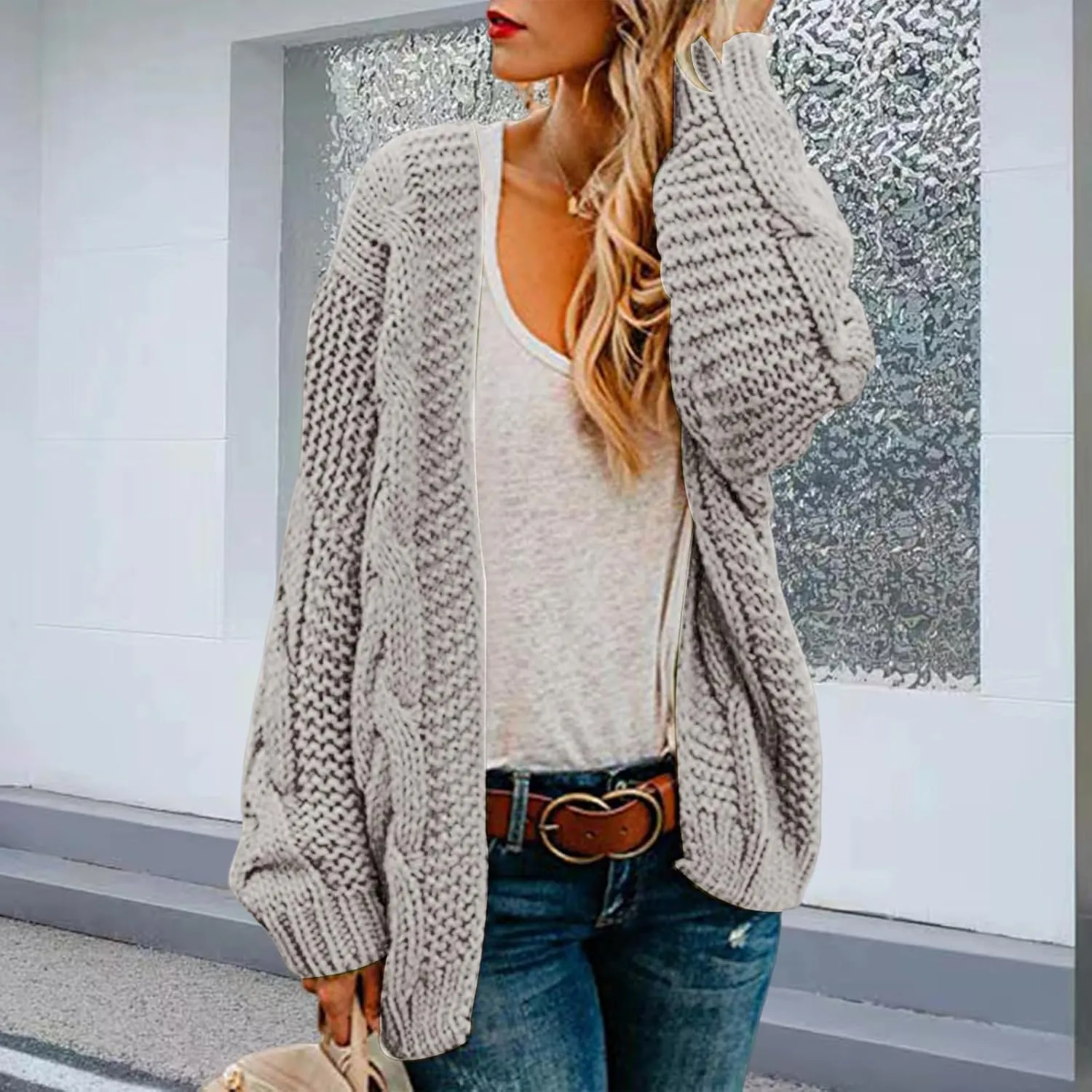 Womens 2024 Fall Open Front Chunky Knit Cardigan Sweaters Oversized Lantern Sleeve Sweater Winter Coat Outwear