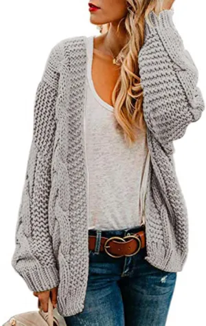 Womens 2024 Fall Open Front Chunky Knit Cardigan Sweaters Oversized Lantern Sleeve Sweater Winter Coat Outwear