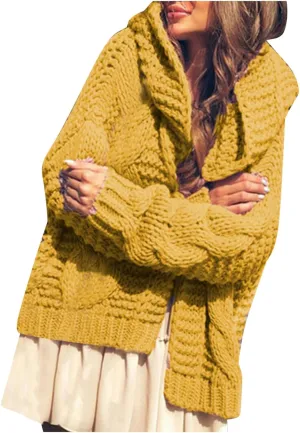 Womens 2024 Fall Winter Clothes Open Front Chunky Knit Hoodies Sweater Loose Long Sleeve Cardigan Casual Outwear Coat