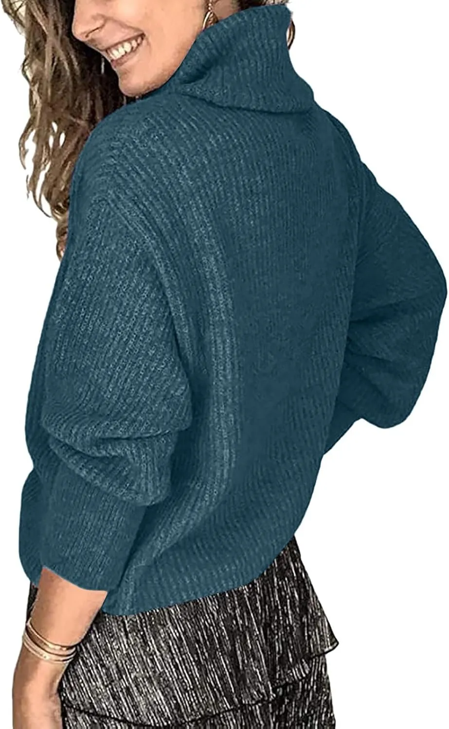 Women's 2024 Turtleneck Sweater Long Sleeve Button Stretch Kint Pullover Lightweight Winter Outfits