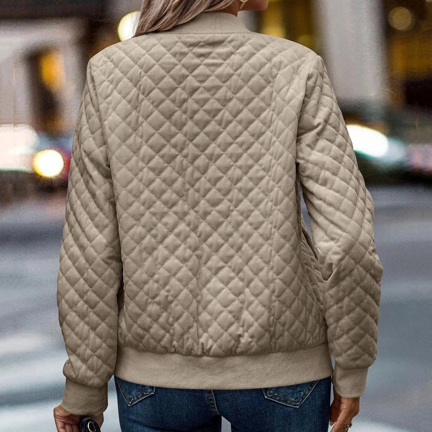 Women's Bomber Jacket 2024 Winter Trendy Coats Casual Baseball Coat Button Up Outerwear Lightweight Windbreaker Pockets