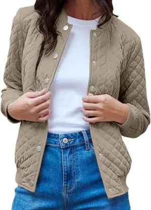 Women's Bomber Jacket 2024 Winter Trendy Coats Casual Baseball Coat Button Up Outerwear Lightweight Windbreaker Pockets