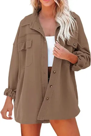 Womens Button Down Shirts 2024 Fall Casual Long Sleeve Cargo Jacket Loose Military Utility Safari Coat with Pockets