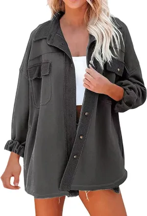 Womens Button Down Shirts 2024 Fall Casual Long Sleeve Cargo Jacket Loose Military Utility Safari Coat with Pockets