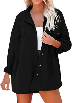 Womens Button Down Shirts 2024 Fall Casual Long Sleeve Cargo Jacket Loose Military Utility Safari Coat with Pockets