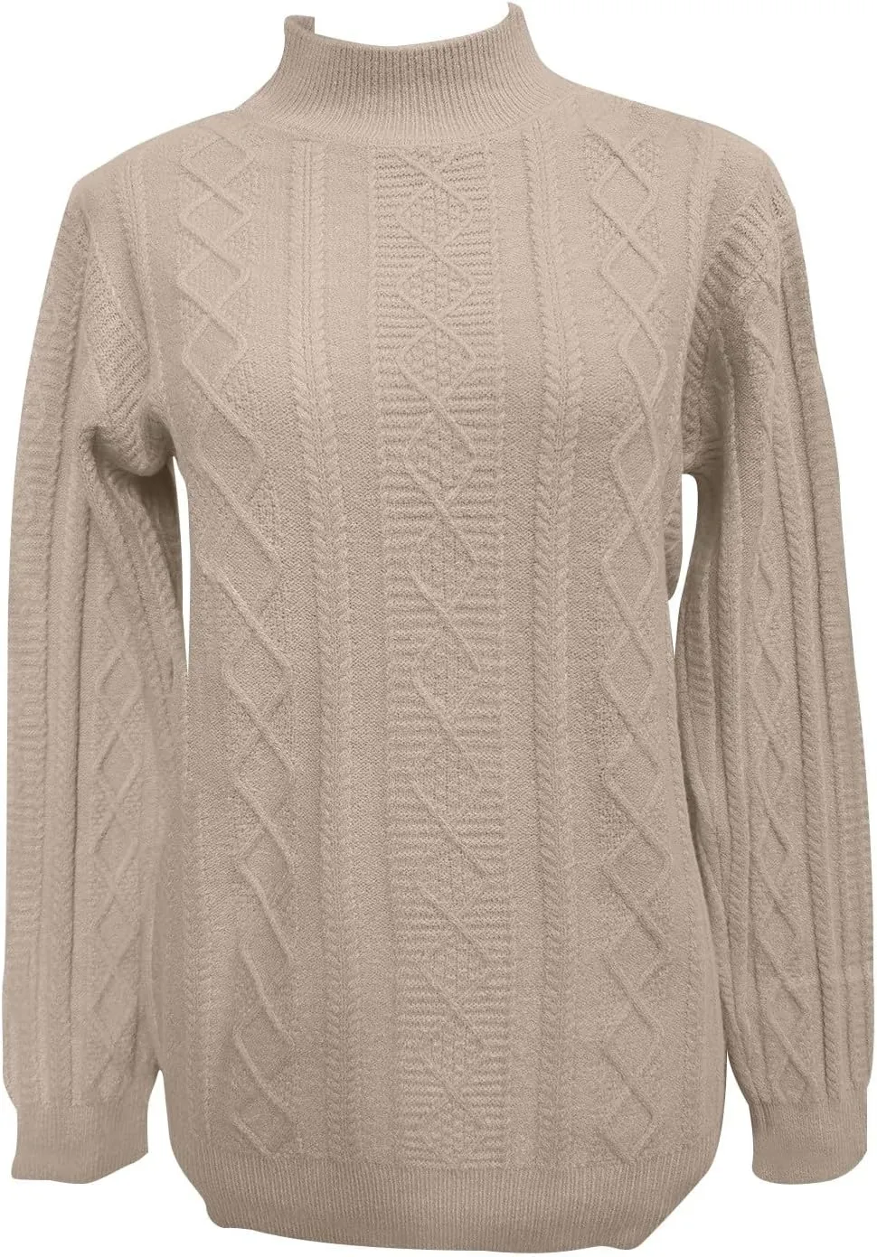 Women's Cable Knit Long Sleeve V Neck Turtleneck Sweaters Vintage Chunky Argyle Sweater Pullover Top for Fall Winter
