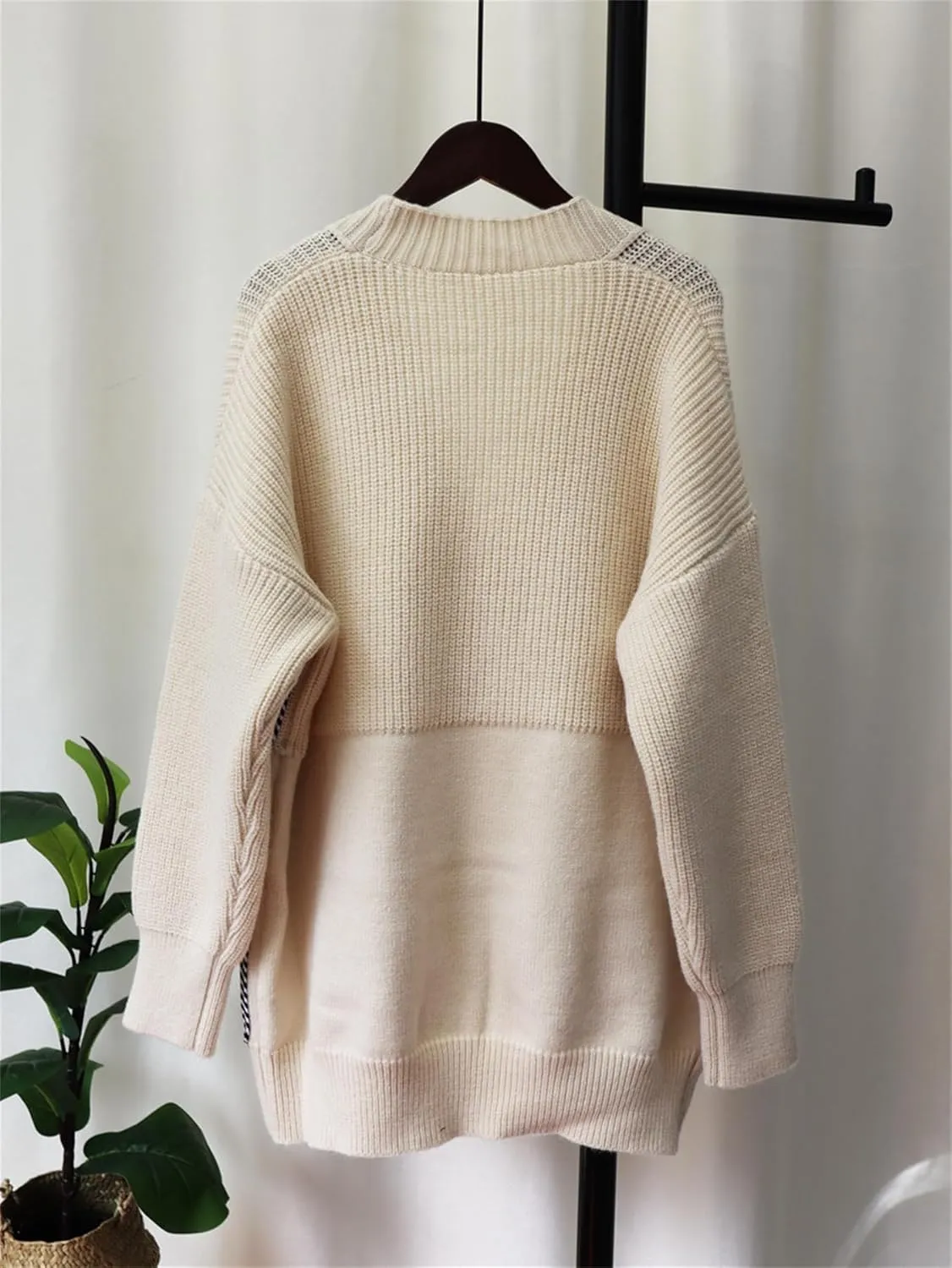 Women's Cable Knit Open Front Cardigans Trendy Cardigan Sweaters with Denim Pockets