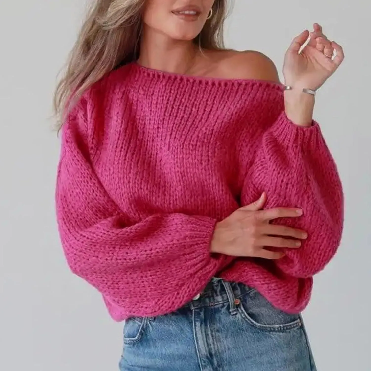 Womens Cable Knit Sweater Long Sleeve Lightweight Sweaters Loose Casual Comfortable Sweaters
