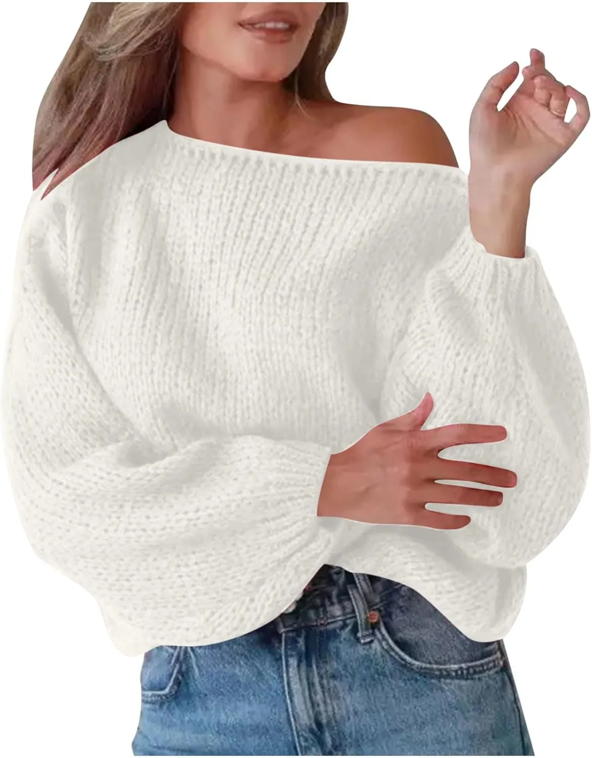 Womens Cable Knit Sweater Long Sleeve Lightweight Sweaters Loose Casual Comfortable Sweaters