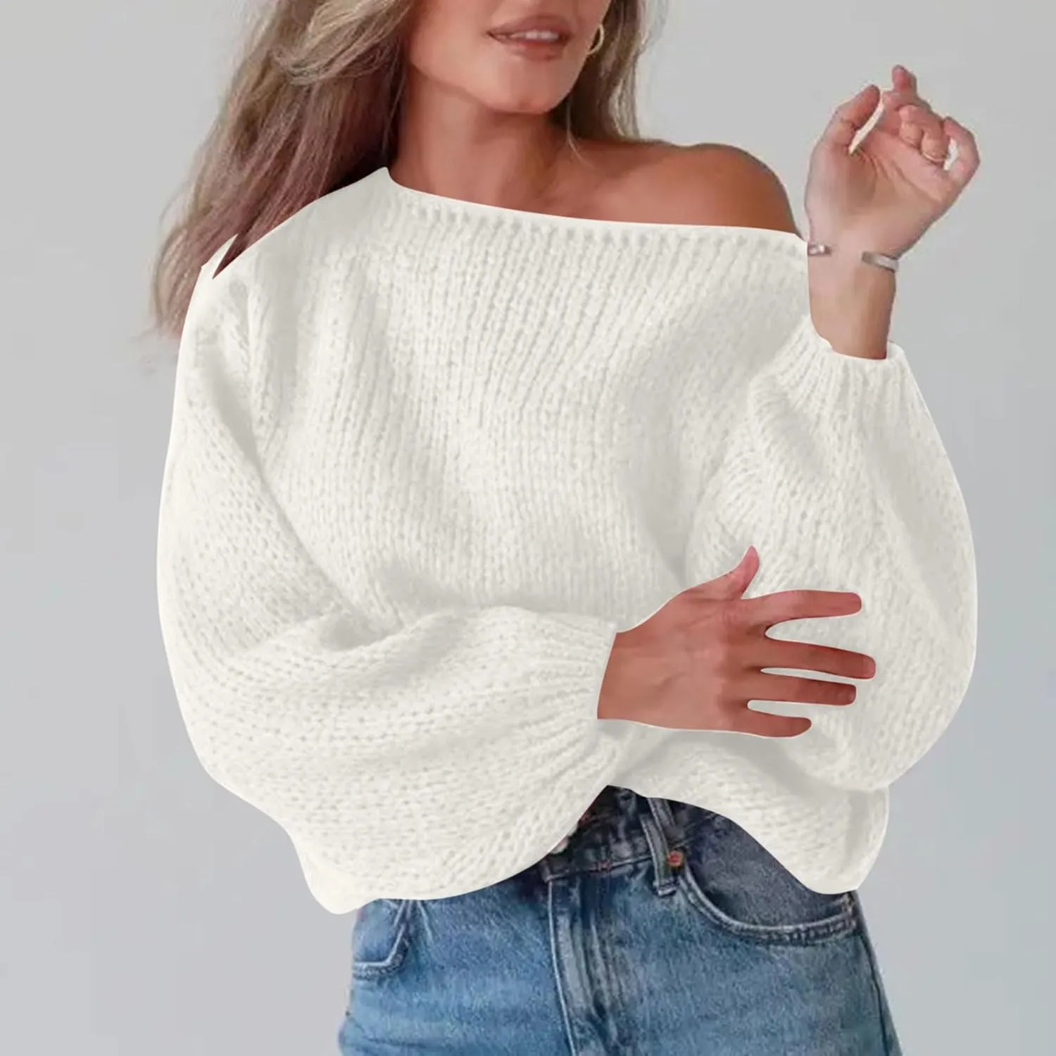 Womens Cable Knit Sweater Long Sleeve Lightweight Sweaters Loose Casual Comfortable Sweaters