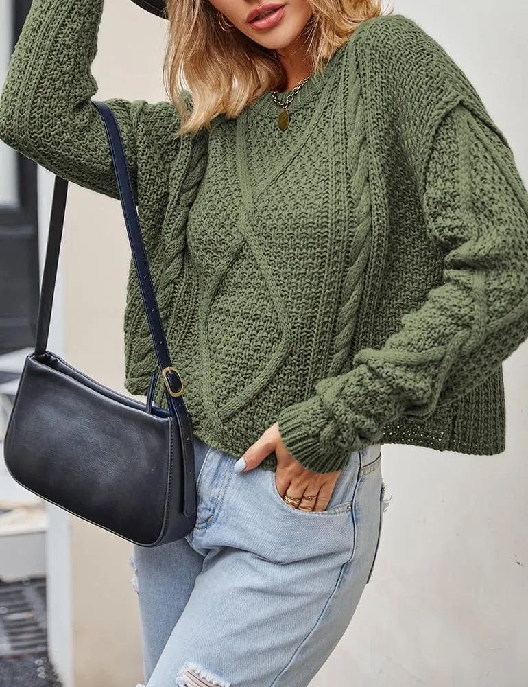 Women's Cable Knit Sweater Oversized Casual Trendy Fall Winter Crewneck Long Sleeve Chunky Pullover Sweater