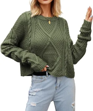 Women's Cable Knit Sweater Oversized Casual Trendy Fall Winter Crewneck Long Sleeve Chunky Pullover Sweater