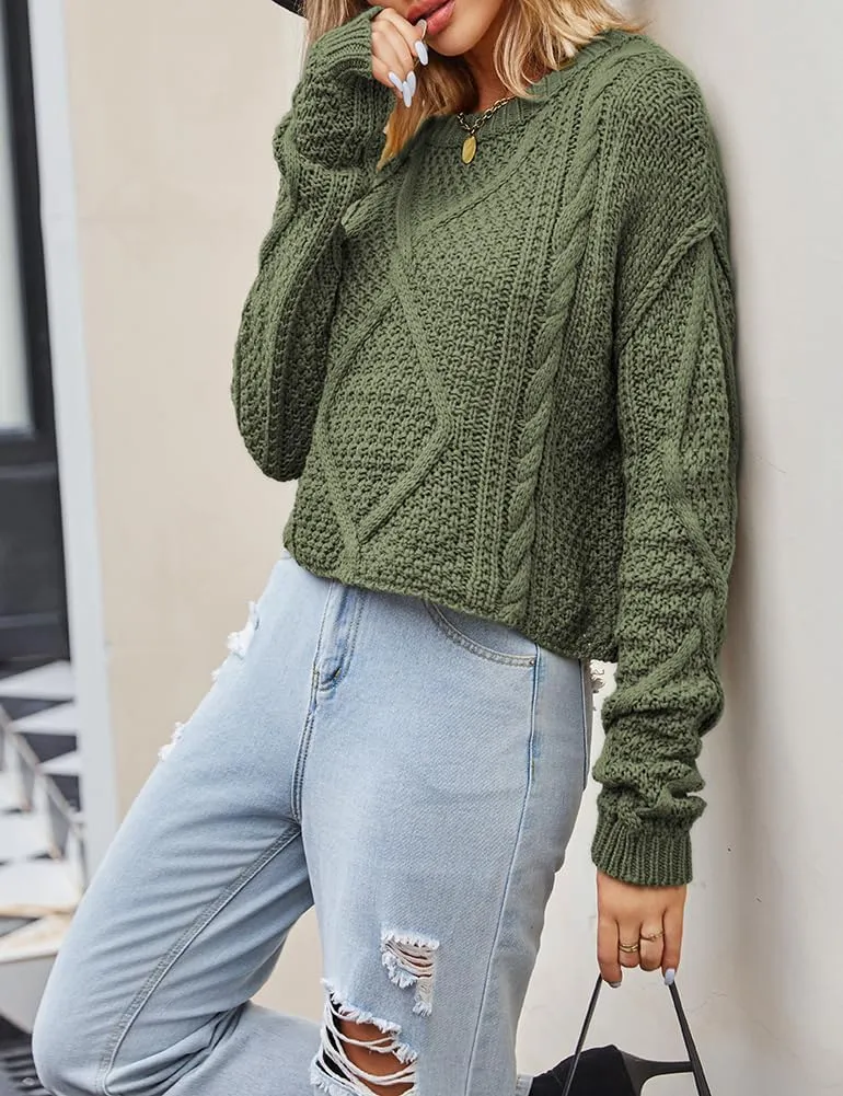 Women's Cable Knit Sweater Oversized Casual Trendy Fall Winter Crewneck Long Sleeve Chunky Pullover Sweater