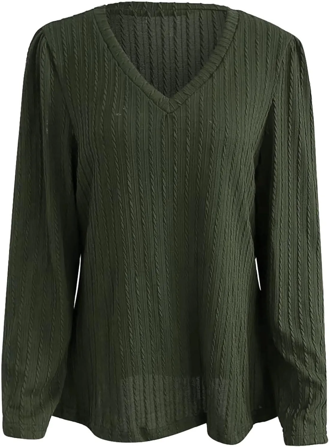 Women's Cable Knit Sweaters Long Sleeve V Neck Blouse Trendy 2024 Solid Color Sweater Tops Ladies Fall Daily Tops