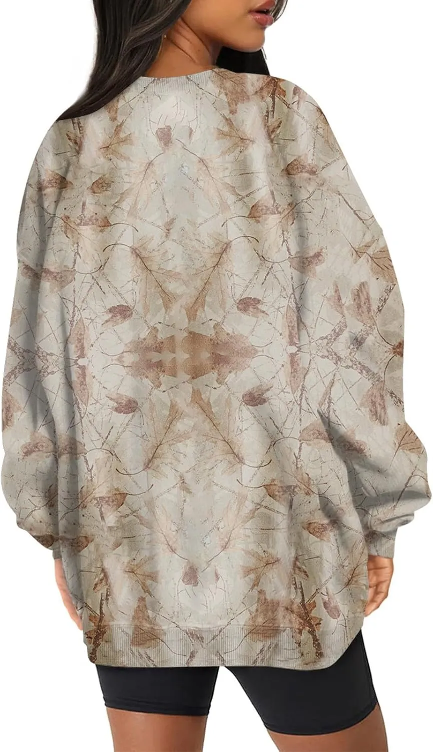 Women's Camo Hoodies Sweatshirt Maple Leaf Print Oversized Fleece Sweatshirts Classic Print Pullover with Pocket