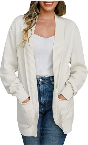 Women's Cardigan 2023 Long Sleeve Open Front Solid Color Outerwear Coats Lightweight Chunky Knit Draped Casual Sweaters