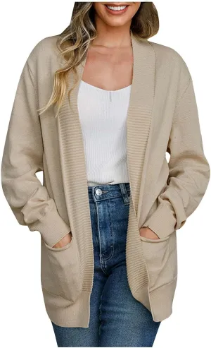 Women's Cardigan 2023 Long Sleeve Open Front Solid Color Outerwear Coats Lightweight Chunky Knit Draped Casual Sweaters