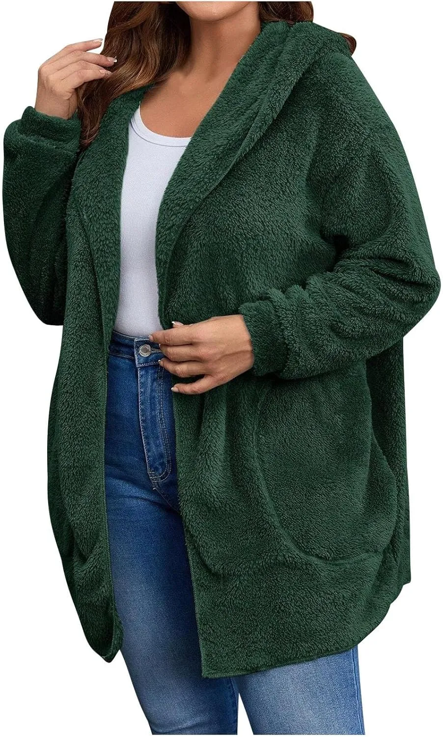 Womens Cardigan Hoodies Winter Oversized Open Front Fuzzy Fleece Hooded Jacket Warm Teddy Coat 2024 Fashion