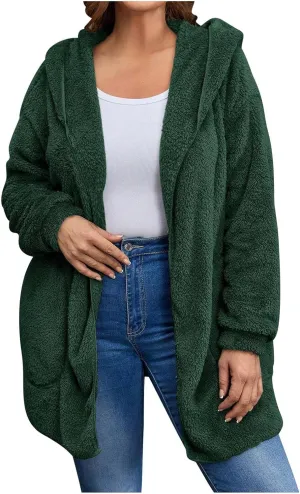 Womens Cardigan Hoodies Winter Oversized Open Front Fuzzy Fleece Hooded Jacket Warm Teddy Coat 2024 Fashion