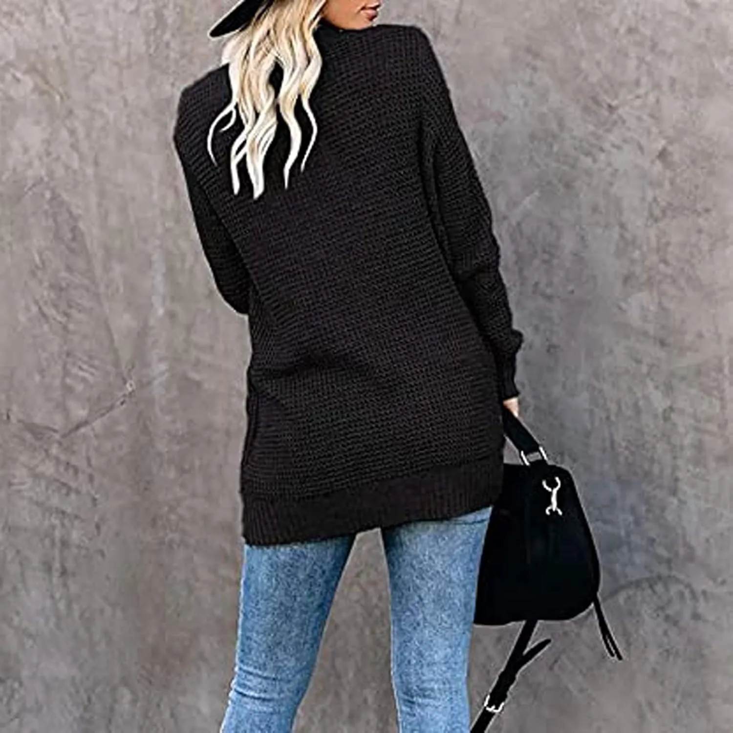 Women's Cardigan Sweaters Casual Open Front Long Sleeve Chunky Cable Knit Cardigans Sweaters Outerwear with Pockets