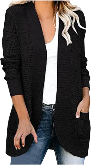 Women's Cardigan Sweaters Casual Open Front Long Sleeve Chunky Cable Knit Cardigans Sweaters Outerwear with Pockets