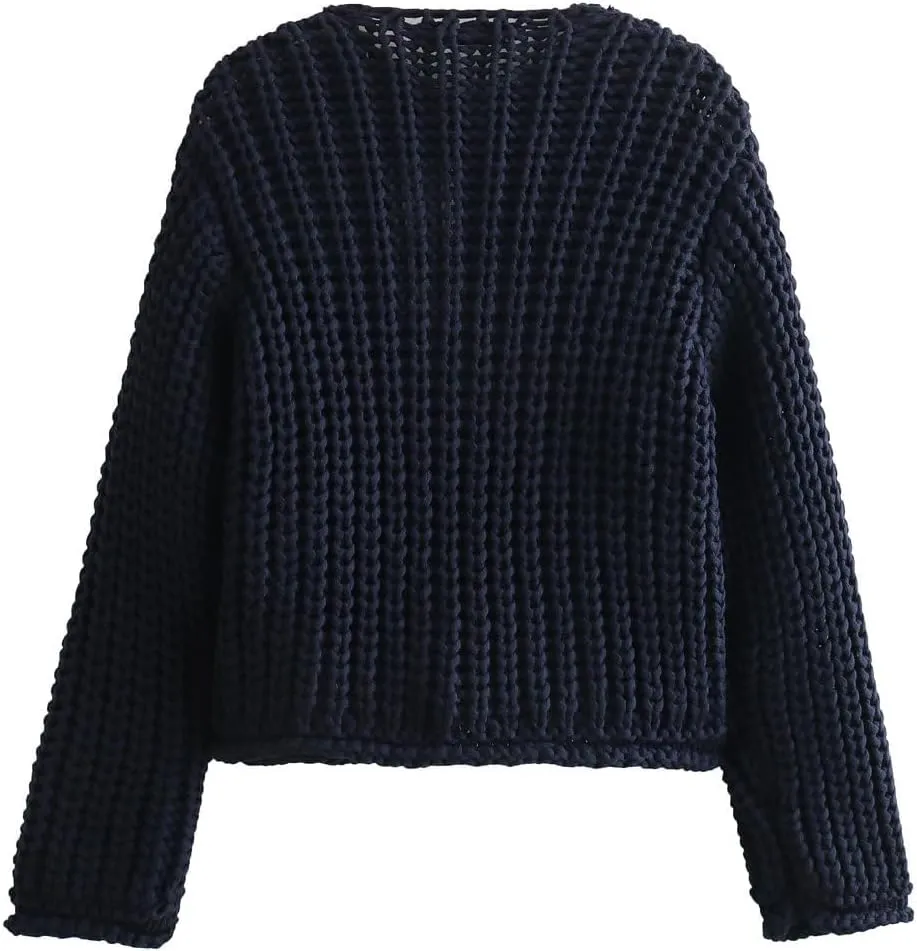 Womens Cardigan Sweaters Long Sleeve Button Down Cropped Jacket Open Front Knit Sweater Outwear