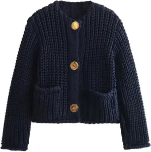 Womens Cardigan Sweaters Long Sleeve Button Down Cropped Jacket Open Front Knit Sweater Outwear