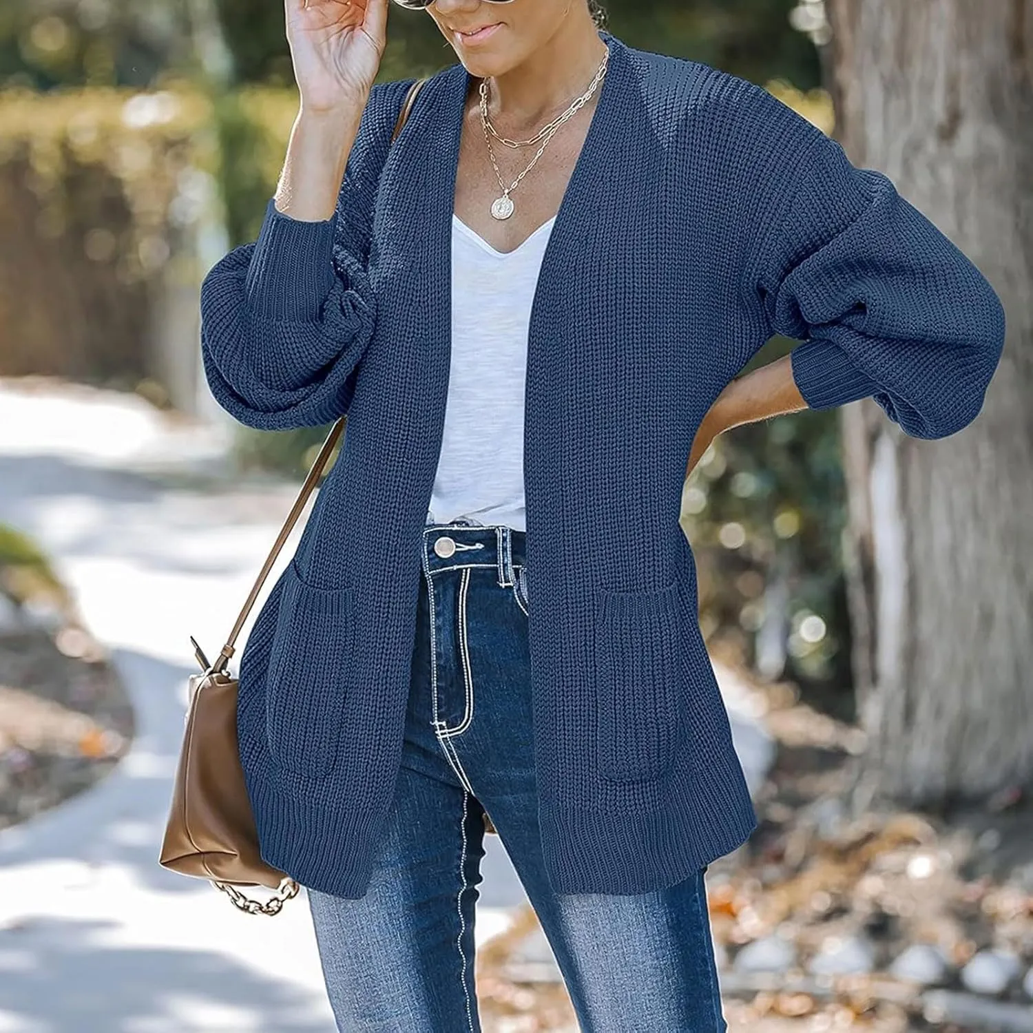 Womens Cardigan Sweaters Loose Fit Chunky Open Front Cardigan Oversized Cable Knit Sweaters with Pockets