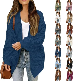 Womens Cardigan Sweaters Loose Fit Chunky Open Front Cardigan Oversized Cable Knit Sweaters with Pockets