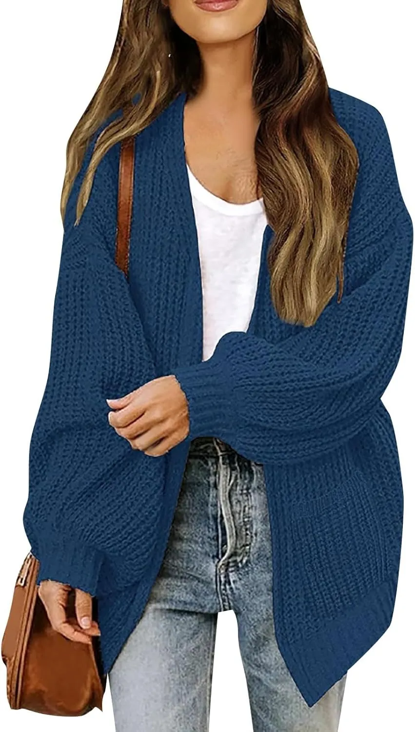 Womens Cardigan Sweaters Loose Fit Chunky Open Front Cardigan Oversized Cable Knit Sweaters with Pockets