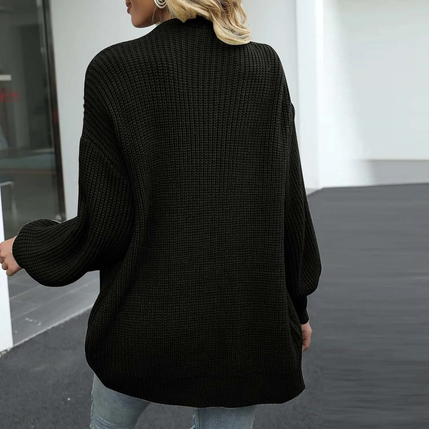 Womens Cardigan Sweaters Loose Fit Chunky Open Front Cardigan Oversized Cable Knit Sweaters with Pockets