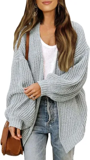 Womens Cardigan Sweaters Loose Fit Chunky Open Front Cardigan Oversized Cable Knit Sweaters with Pockets