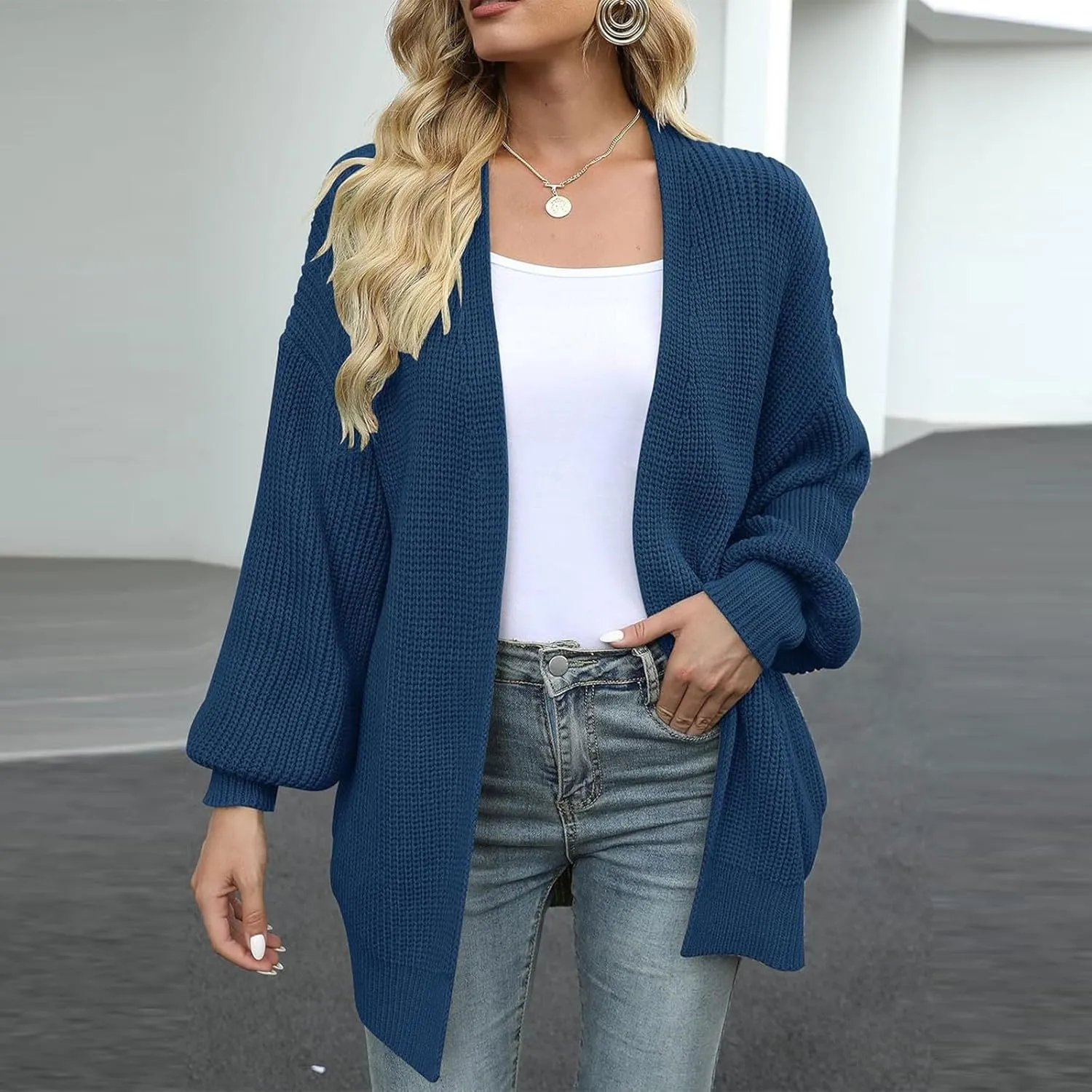 Womens Cardigan Sweaters Loose Fit Chunky Open Front Cardigan Oversized Cable Knit Sweaters with Pockets