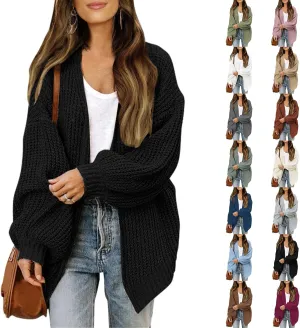 Womens Cardigan Sweaters Loose Fit Chunky Open Front Cardigan Oversized Cable Knit Sweaters with Pockets