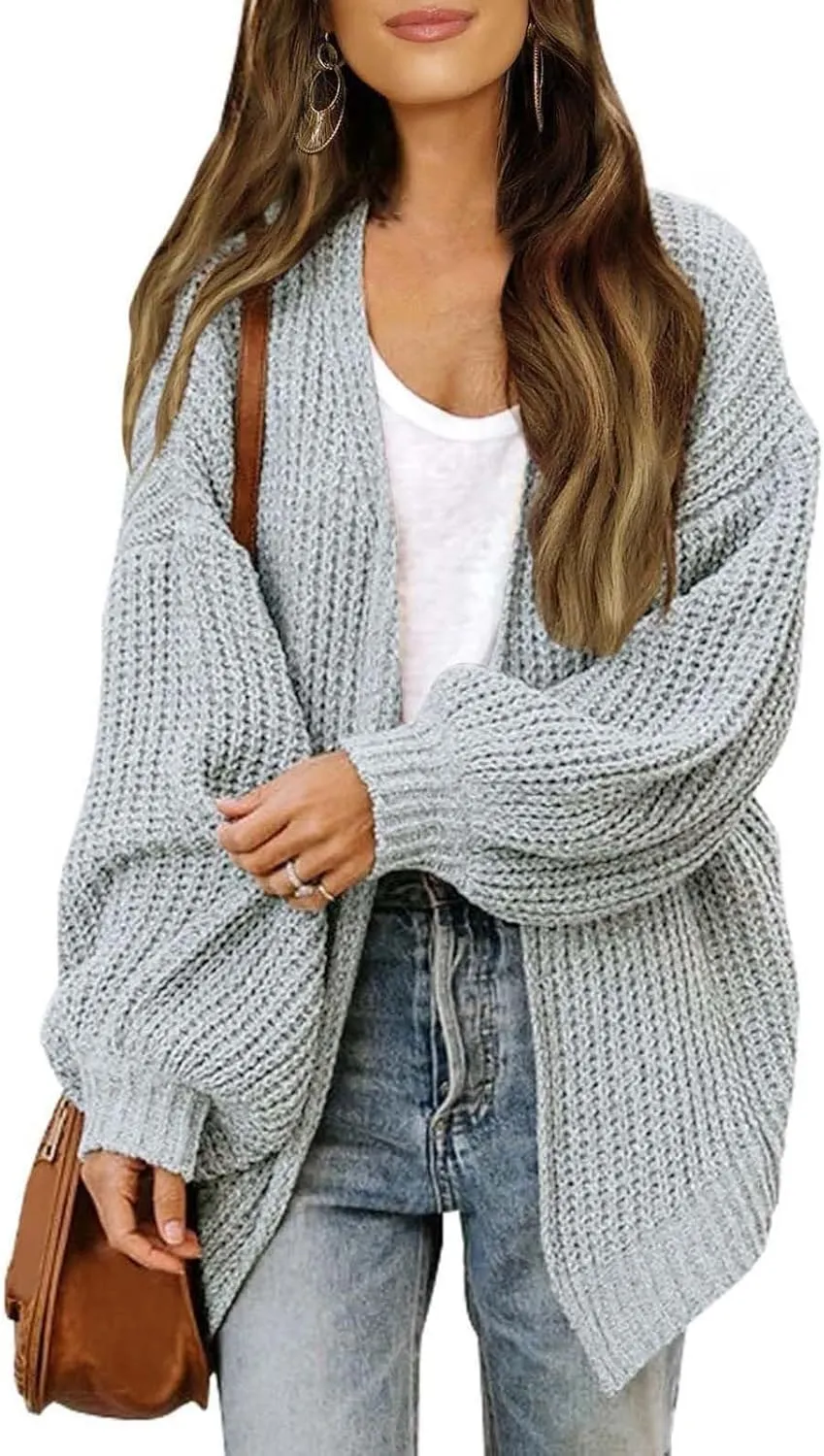 Womens Cardigan Sweaters Loose Fit Chunky Open Front Cardigan Oversized Cable Knit Sweaters with Pockets