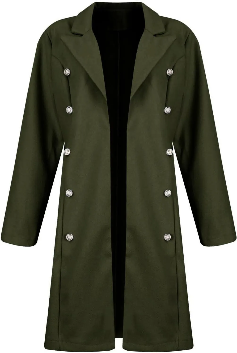 Womens Casual Coat Double Breasted Mid Long Pea Coat Notched Collar Wool Blend Overcoat