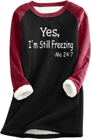 Women's Casual Crewneck Sweatshirts Winter Fleece Warm Letter Print Pullover Tops Thick Long Sleeve Lightweight Clothes