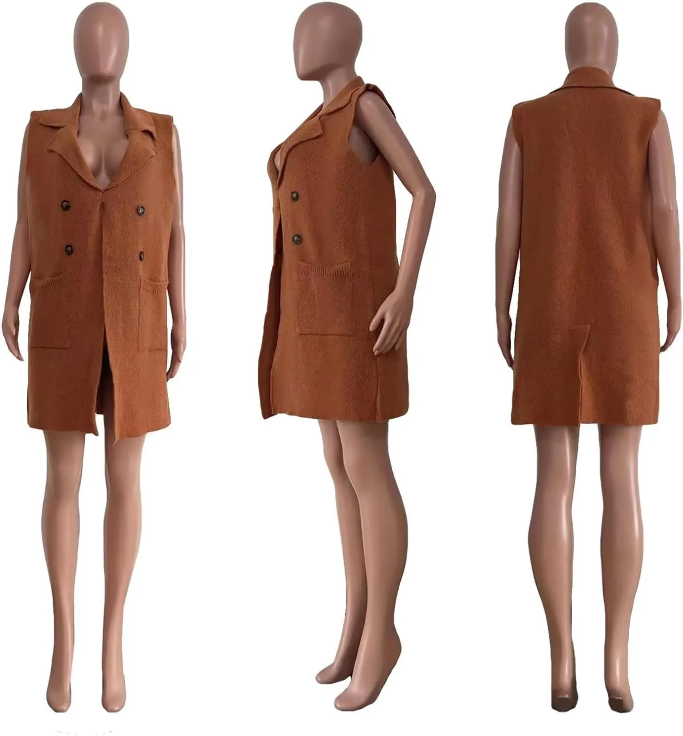 Women's Casual Sleeveless Long Sweater Vest Open Front Knit Cardigan Waistcoat with Pockets