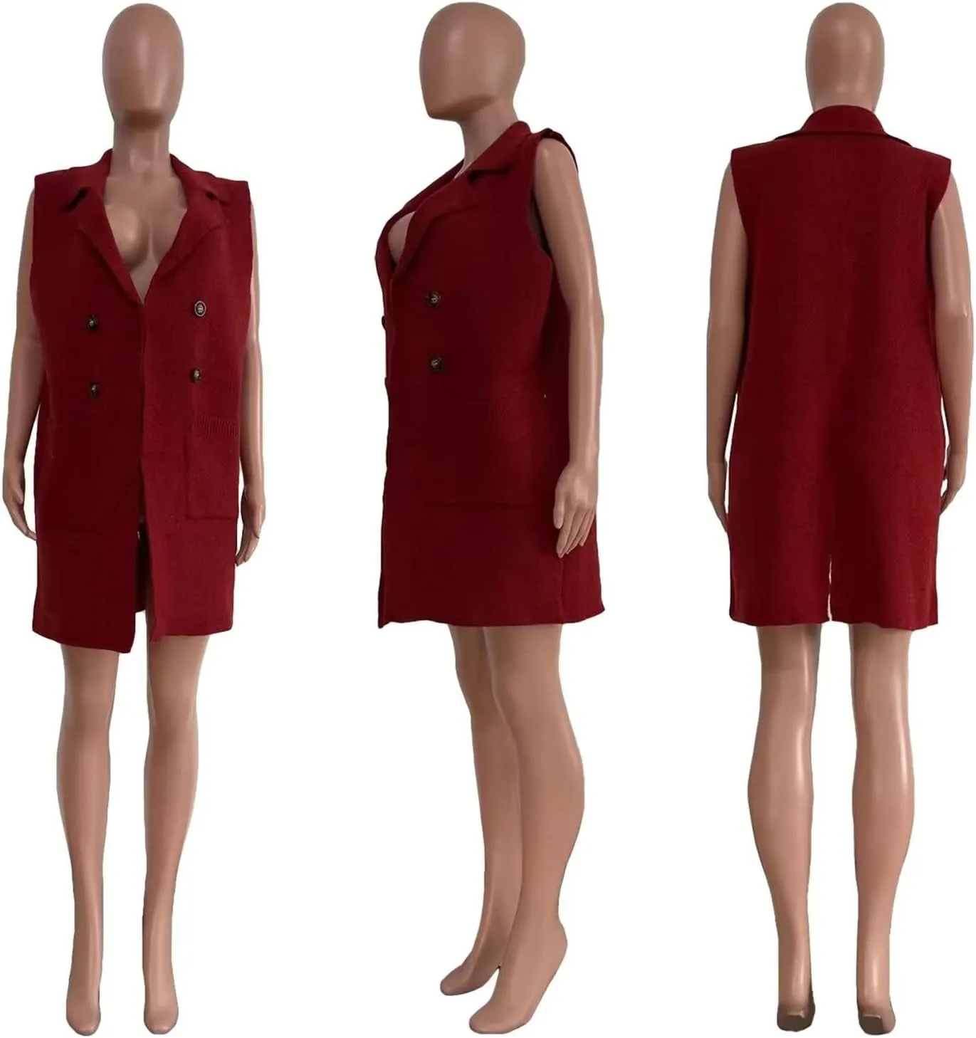 Women's Casual Sleeveless Long Sweater Vest Open Front Knit Cardigan Waistcoat with Pockets
