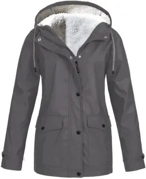 Women's Casual Zip Up Anork Jackets Thick Fleece Lined Plush Hooded Faux Hooded Thicken Warm Utility Anorak Safari Coat