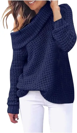 Womens Chunky Cable Knit Sweaters Casual Loose Turtle Neck Long Sleeve Tunic Tops 2024 Fall Trendy Outfits Jumpers
